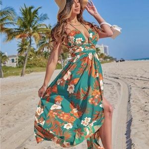 ✨ cyber Monday sales✨ Floral Print Backless Split Thigh Dress